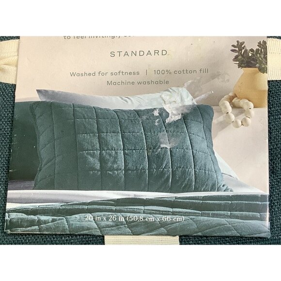 Heavyweight Linen Blend Pillow Sham Standard Casaluna Dark Teal Blue - Picture 6 of 7